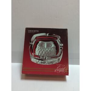 VINTAGE OWL CRYSTAL ASHTRAY CRISTAL D'ARQUES LEAD CRYSTAL FRANCE REVERSE ETCHED